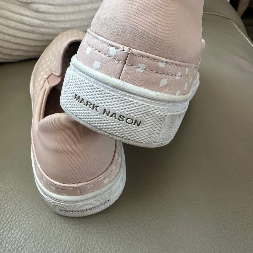 Women’s size 8.5 Mark Nason Pink and White polka-dot Casual Slip-On Sneakers - Picture 5 of 8